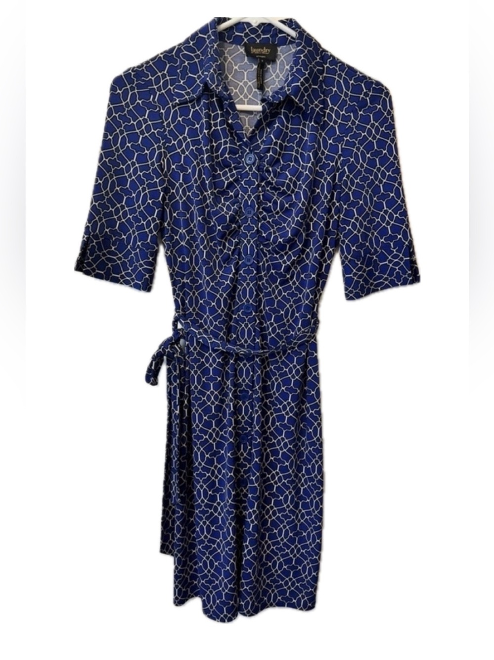 Laundry by Shelli Segal Cobalt Blue Geometric Shirt Dress Size 0